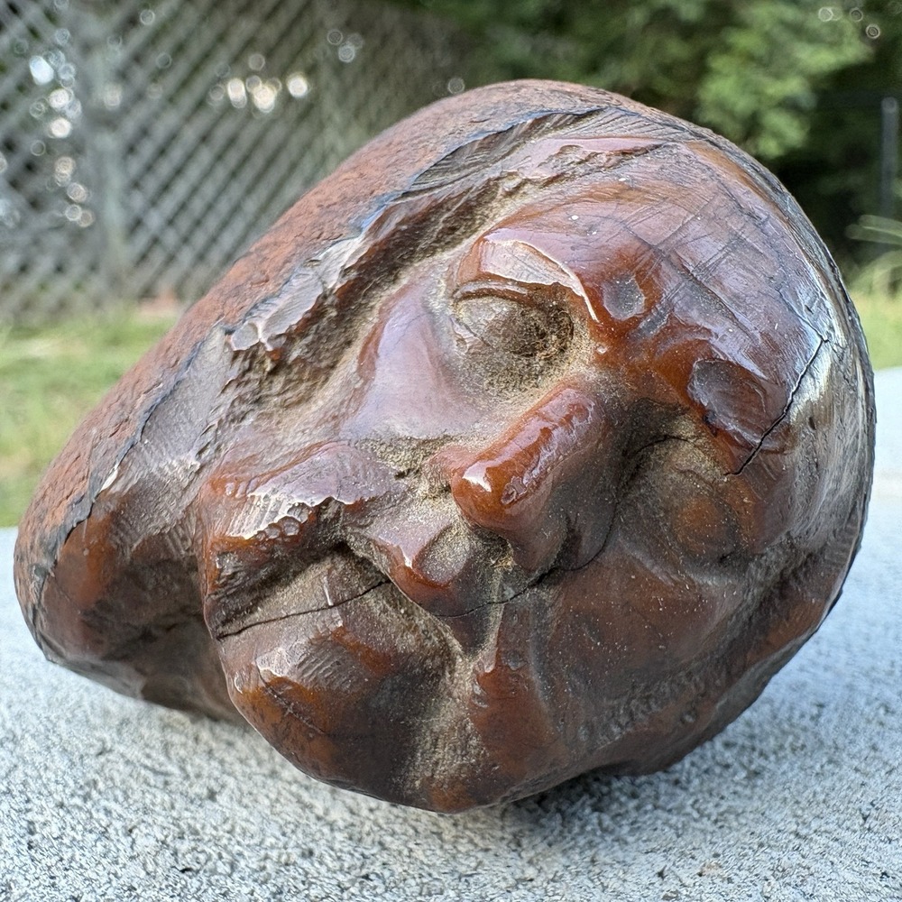 Hand Carved Wood Burl Face Sculpture Rustic Folk Art Bearded Man Figurine